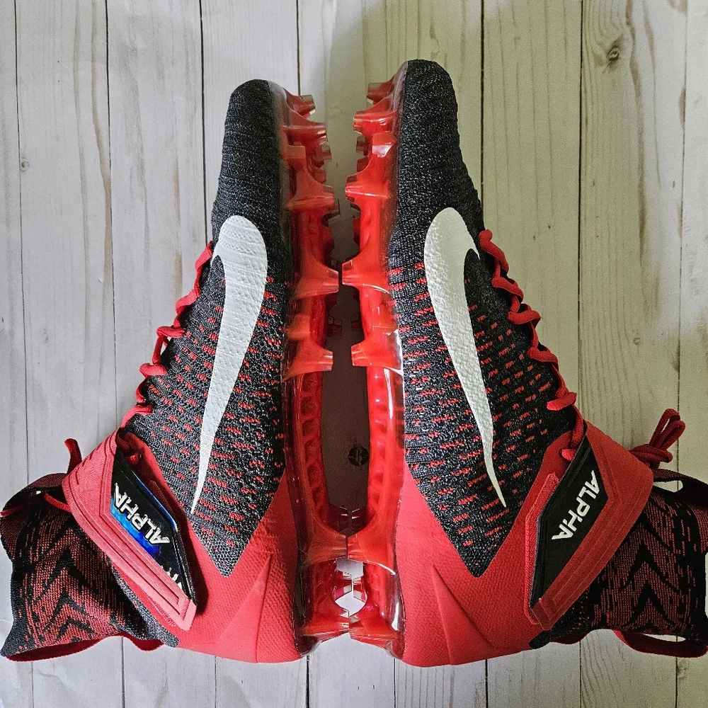 Nike Alpha Menace Elite 2 Flyknit Black/Red Cleats Men's Size 16 BV2077-009